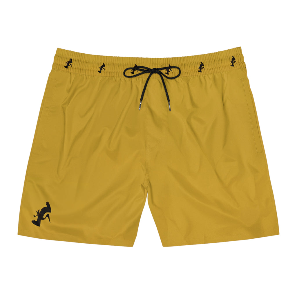 Men's Yellow Swim Shorts with Black Pelican Accent – Quick-Dry Beach Trunks