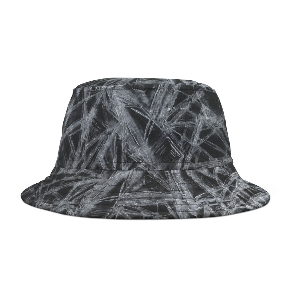 Black & White Abstract Ice Bucket Hat — Grunge AOP Sun Hat