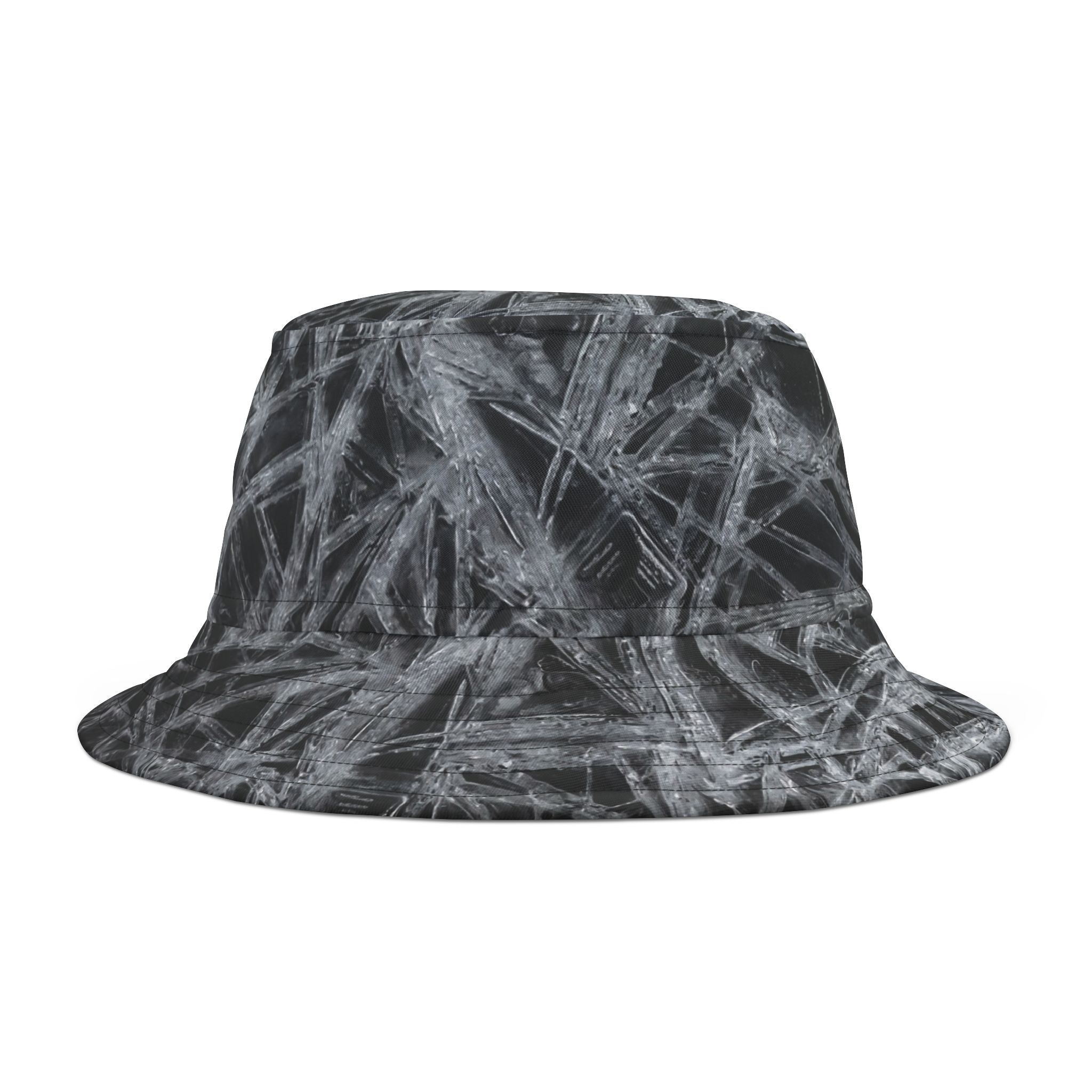 Black & White Abstract Ice Bucket Hat — Grunge AOP Sun Hat