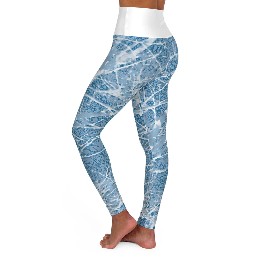 Blue Marble High-Waist Yoga Leggings — Abstract Ocean Pattern AOP