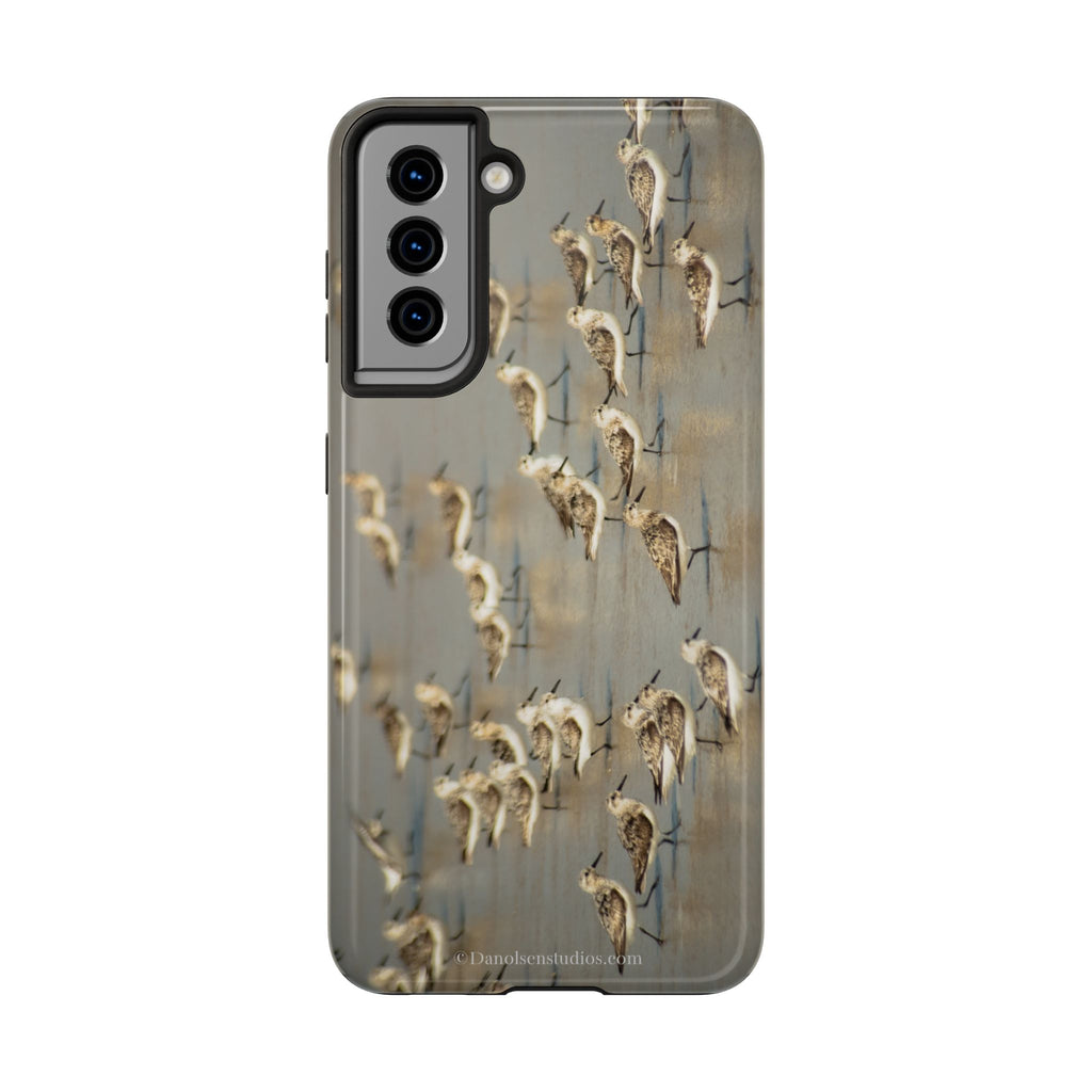 Shorebird Flock Tough Phone Case — Rustic Coastal Bird Photography Protective Cover Sanpipers