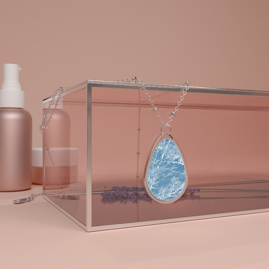 White Frosty Trees  Oval Pendant Necklace