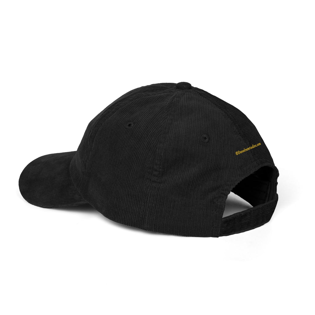 Corduroy Embroidered Cap — Retro Golden Patch Design