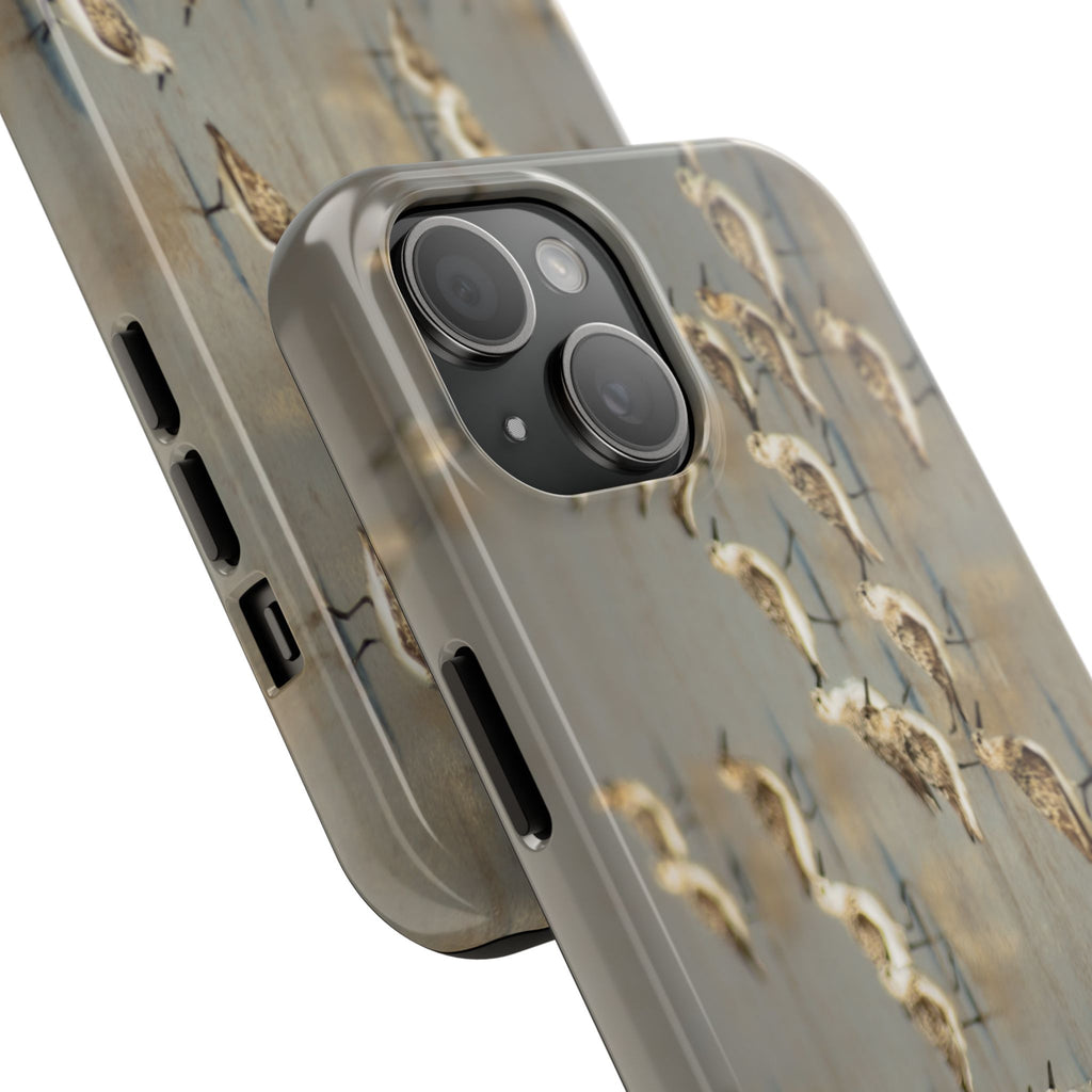 Shorebird Flock Tough Phone Case — Rustic Coastal Bird Photography Protective Cover Sanpipers