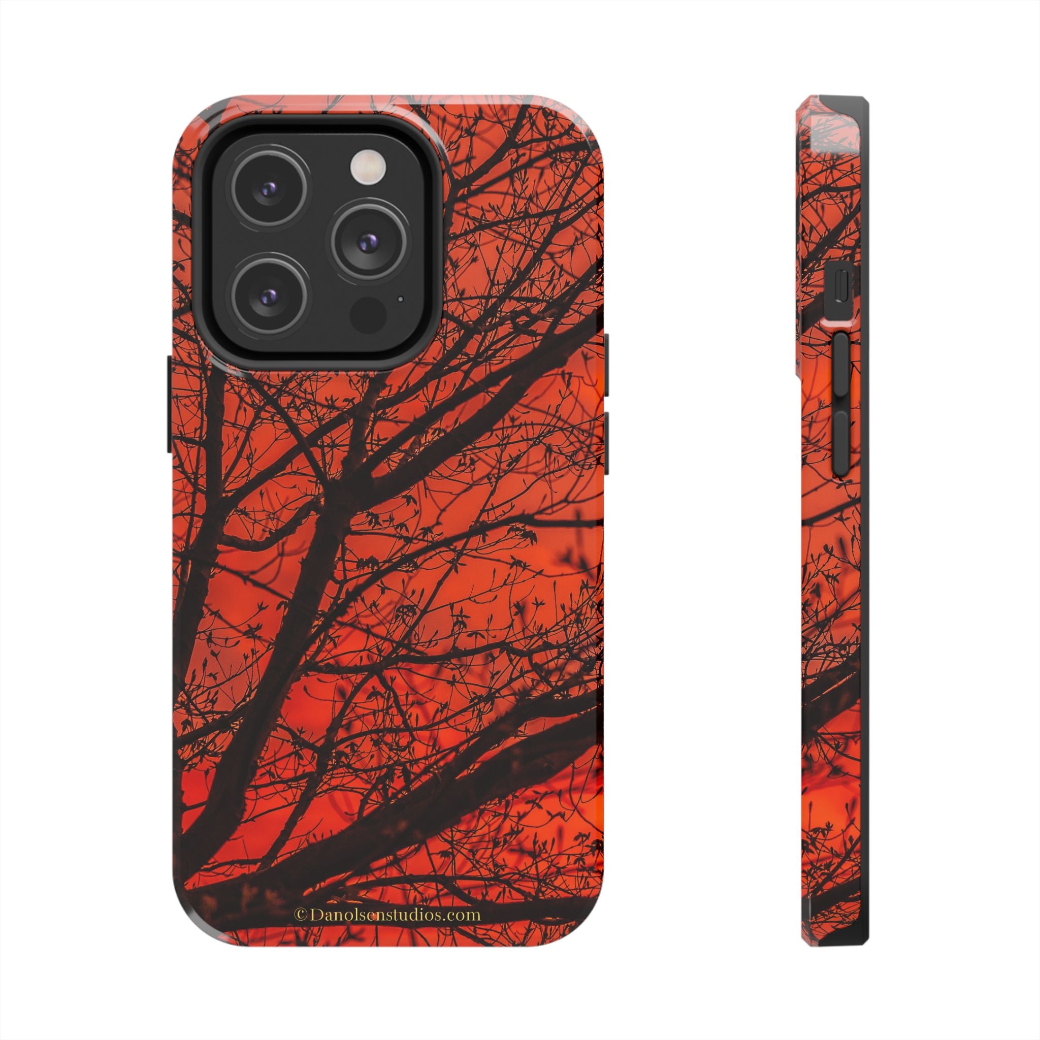 Tree Silhouette Tough Phone Case — Red Sunset Protective Phone Cover