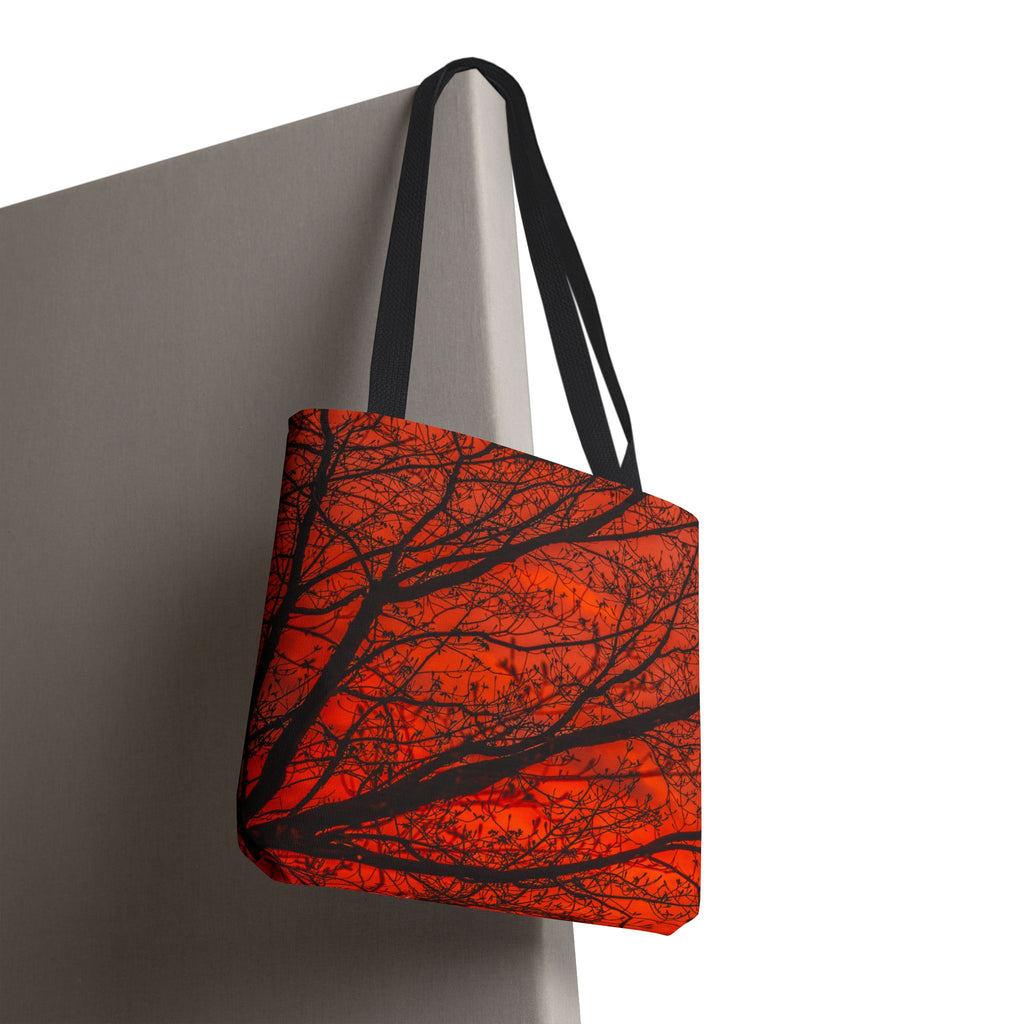 Autumn Sunset Tree Tote Bag — Vibrant Orange Fall AOP Tote