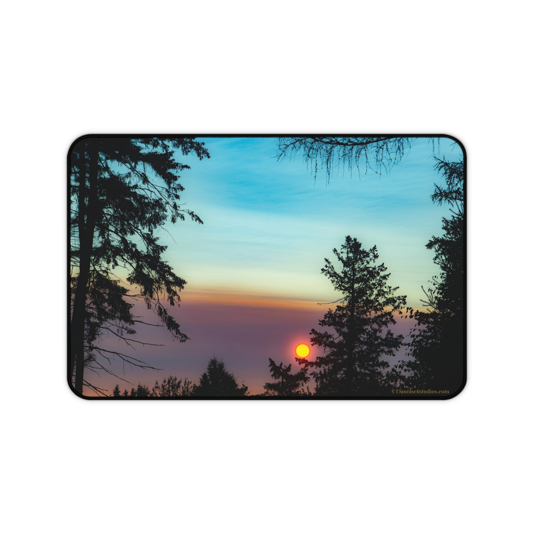 Sunset Forest Desk Mat — Scenic Nature Mouse Pad for Home Office