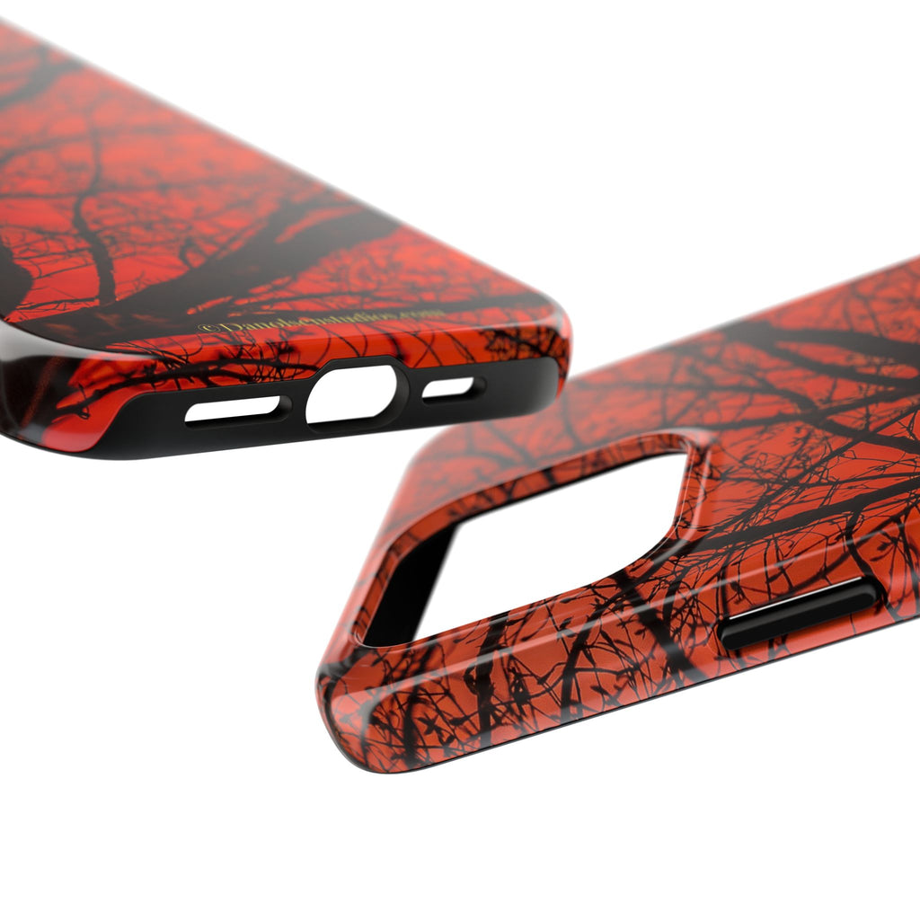 Tree Silhouette Tough Phone Case — Red Sunset Protective Phone Cover