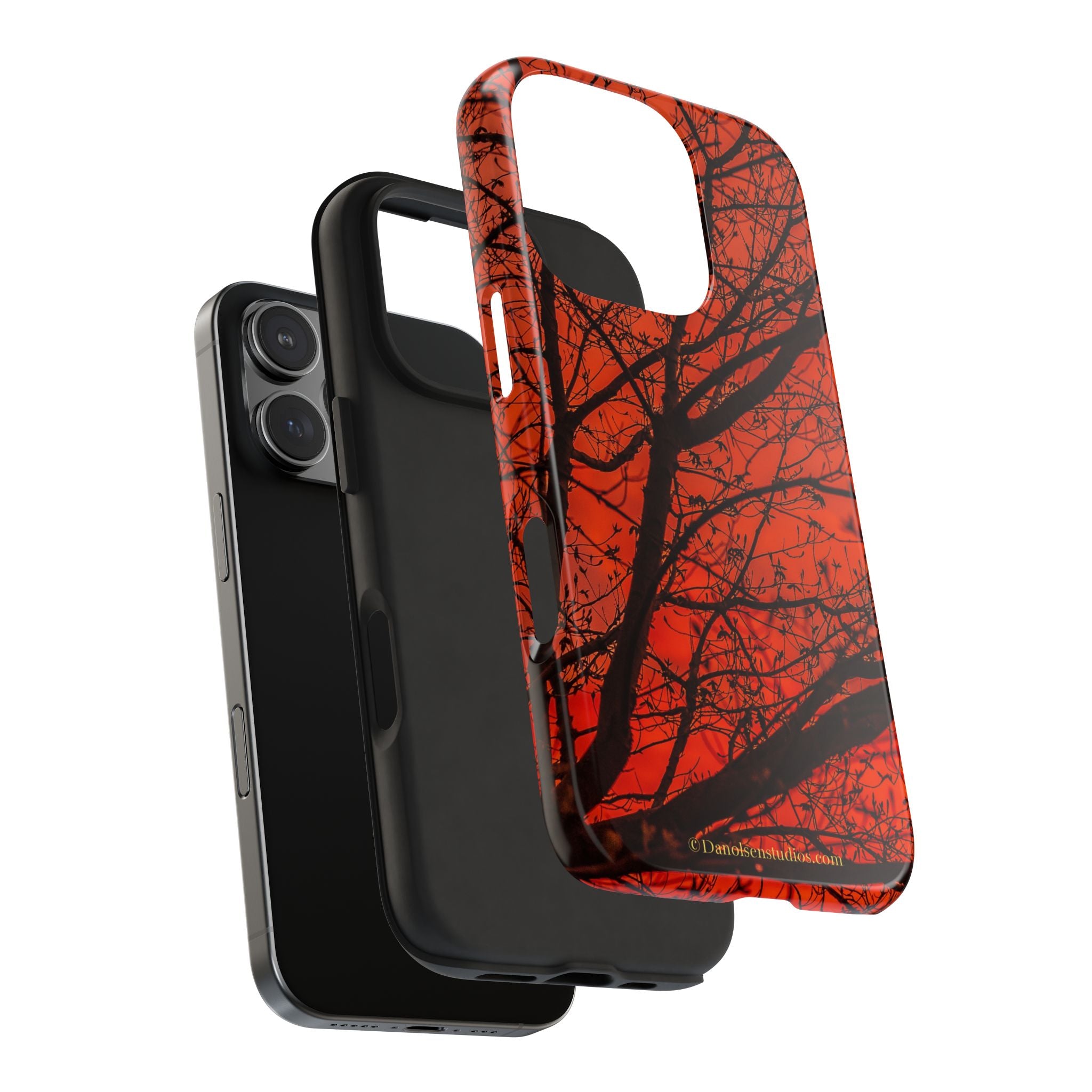 Tree Silhouette Tough Phone Case — Red Sunset Protective Phone Cover