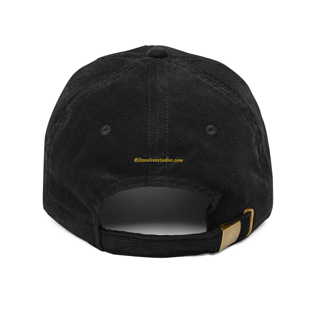 Corduroy Embroidered Cap — Retro Golden Patch Design