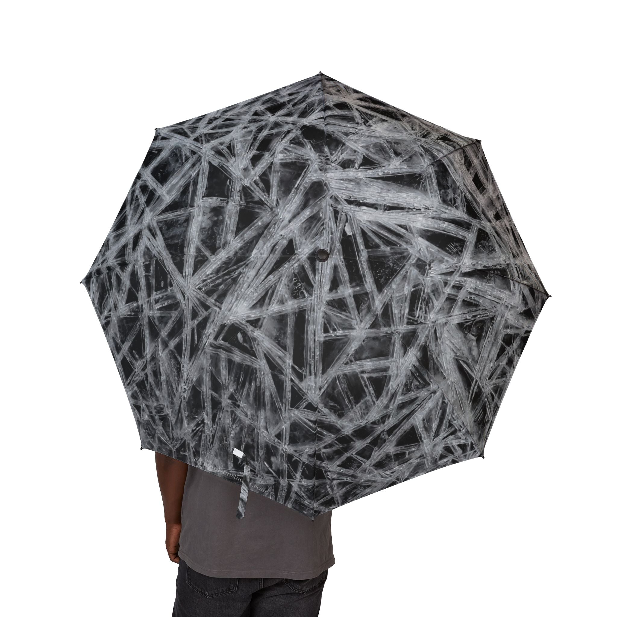 Compact Foldable Umbrella — Monochrome Abstract Ice Pattern