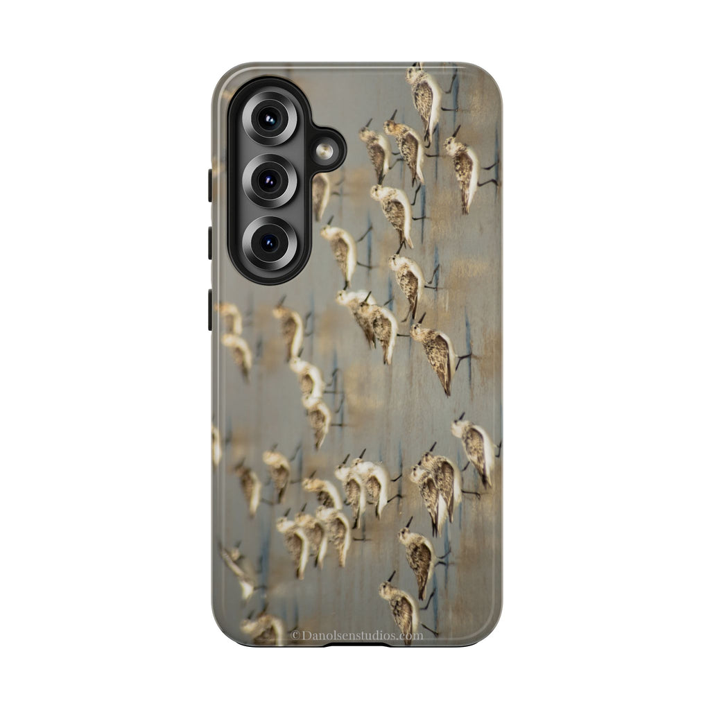 Shorebird Flock Tough Phone Case — Rustic Coastal Bird Photography Protective Cover Sanpipers