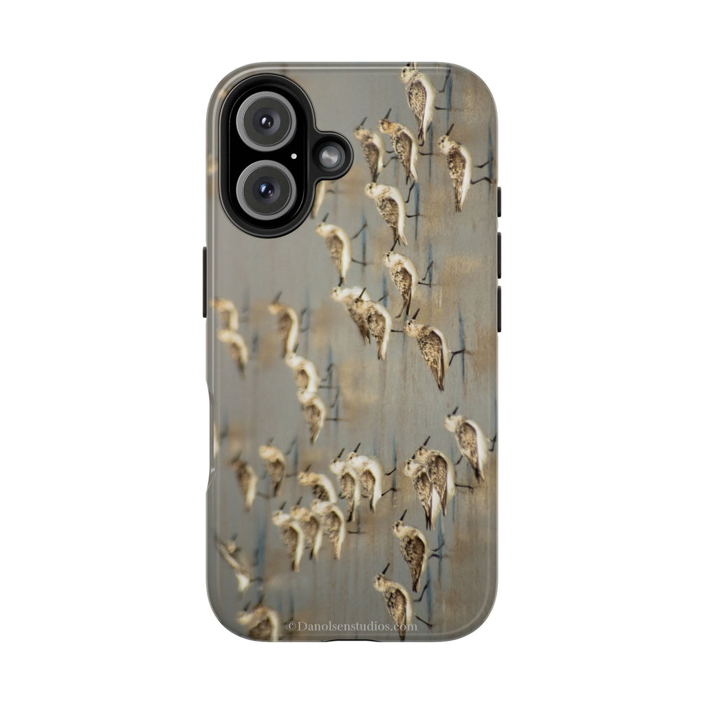 Shorebird Flock Tough Phone Case — Rustic Coastal Bird Photography Protective Cover Sanpipers