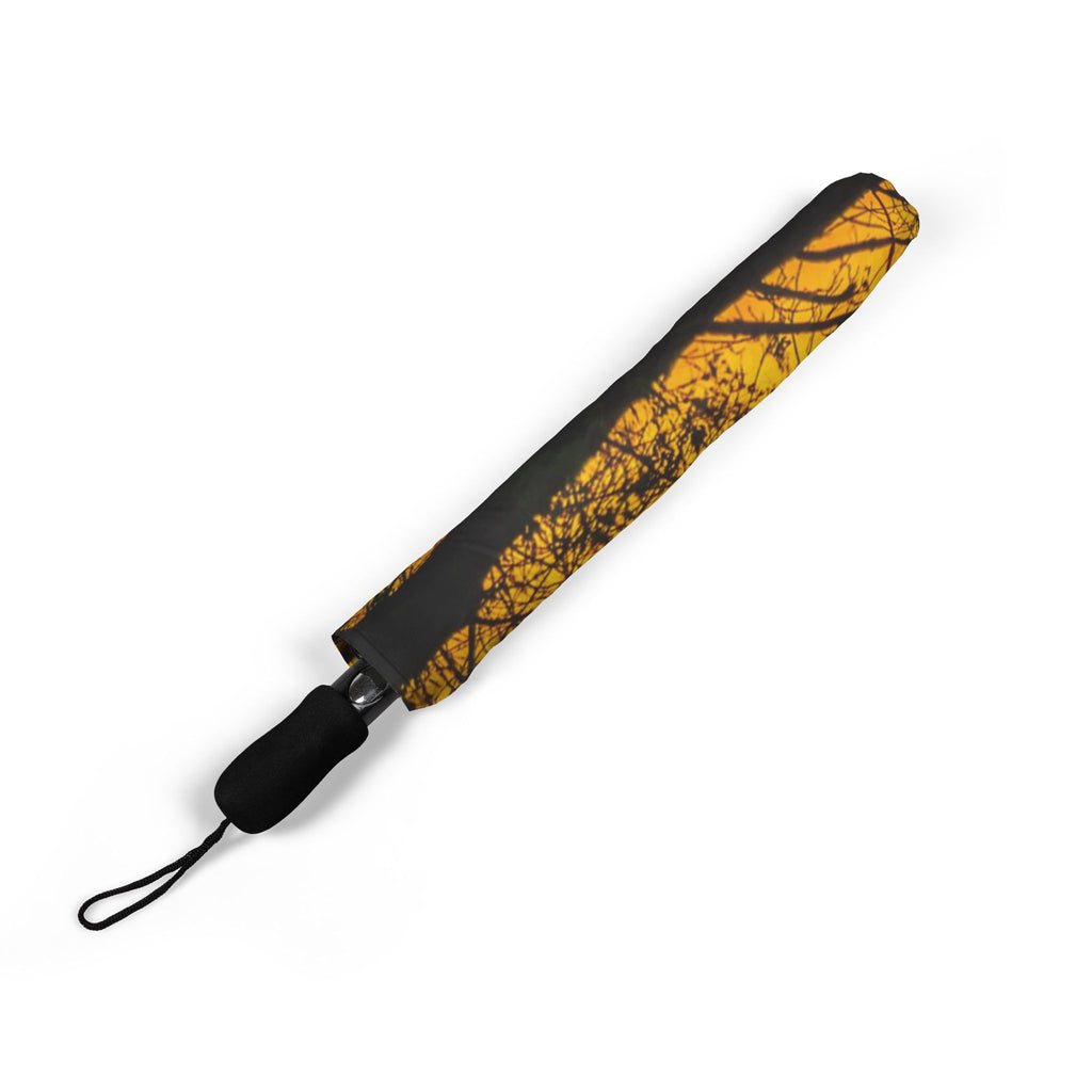 Foldable Umbrella — Golden Sunset Tree Silhouette Compact Umbrella