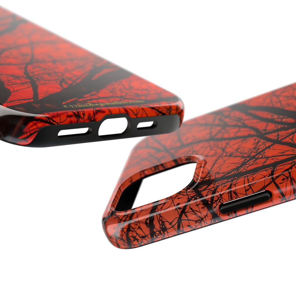 Tree Silhouette Tough Phone Case — Red Sunset Protective Phone Cover