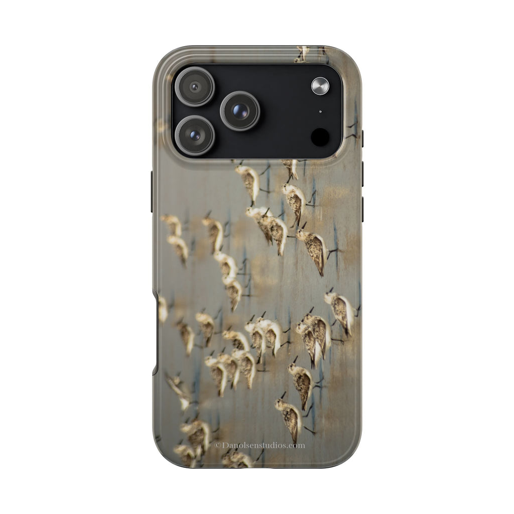 Shorebird Flock Tough Phone Case — Rustic Coastal Bird Photography Protective Cover Sanpipers