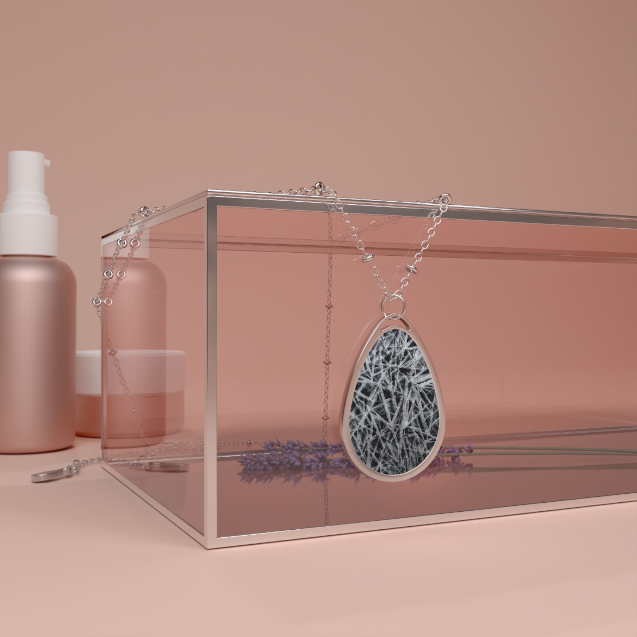 Oval Necklace — Frozen Ice Strand Pendant (Forest Water Inspired)