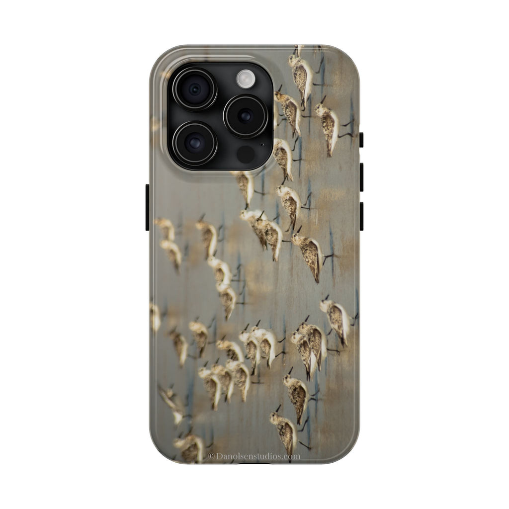 Shorebird Flock Tough Phone Case — Rustic Coastal Bird Photography Protective Cover Sanpipers
