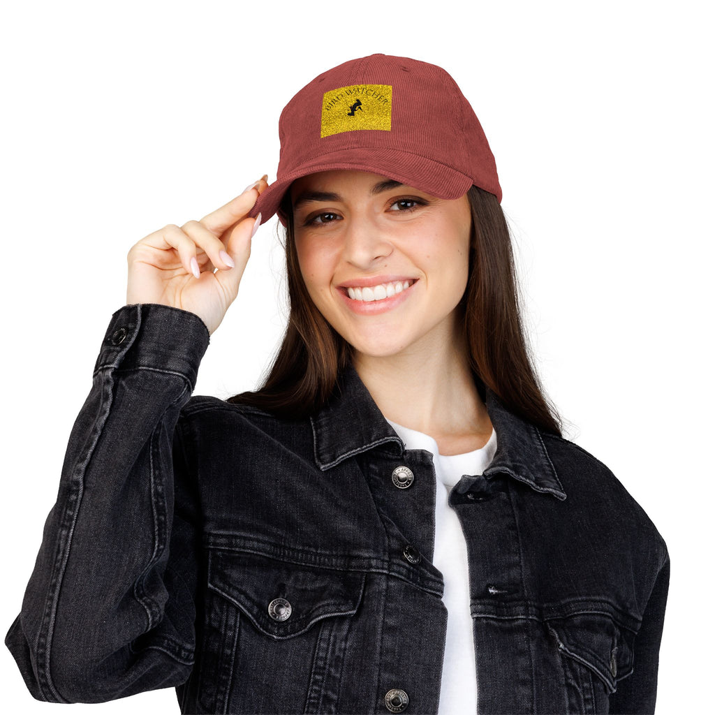 Corduroy Embroidered Cap — Retro Golden Patch Design