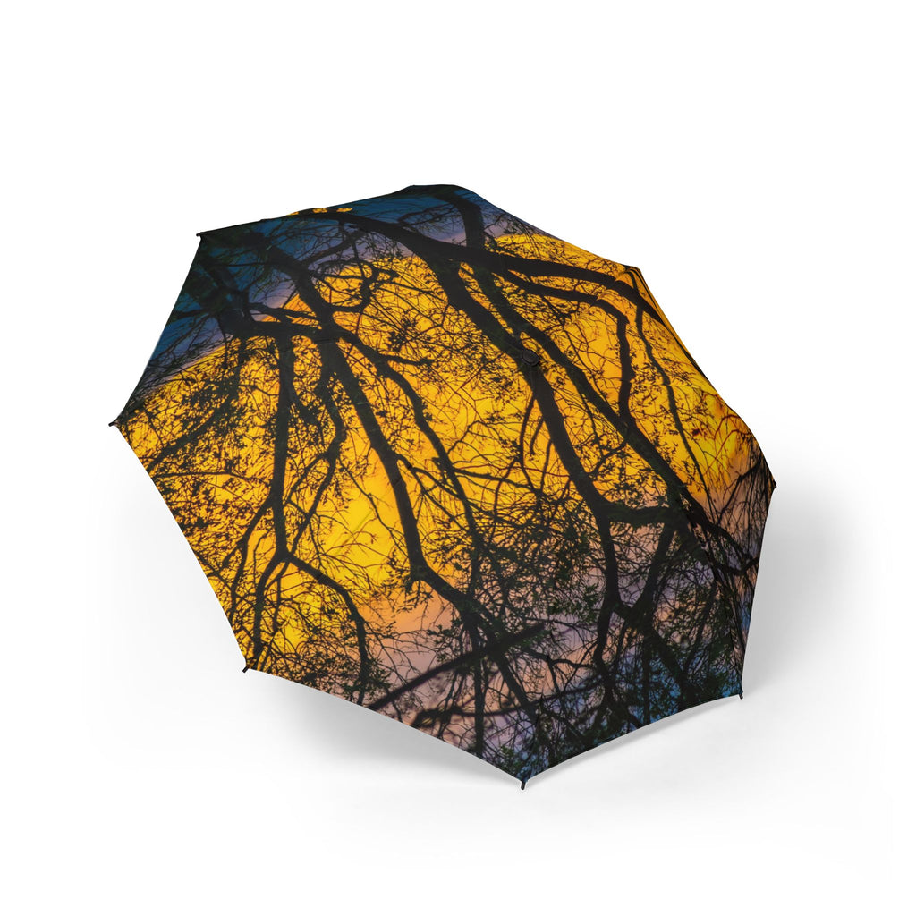 Foldable Umbrella — Golden Sunset Tree Silhouette Compact Umbrella