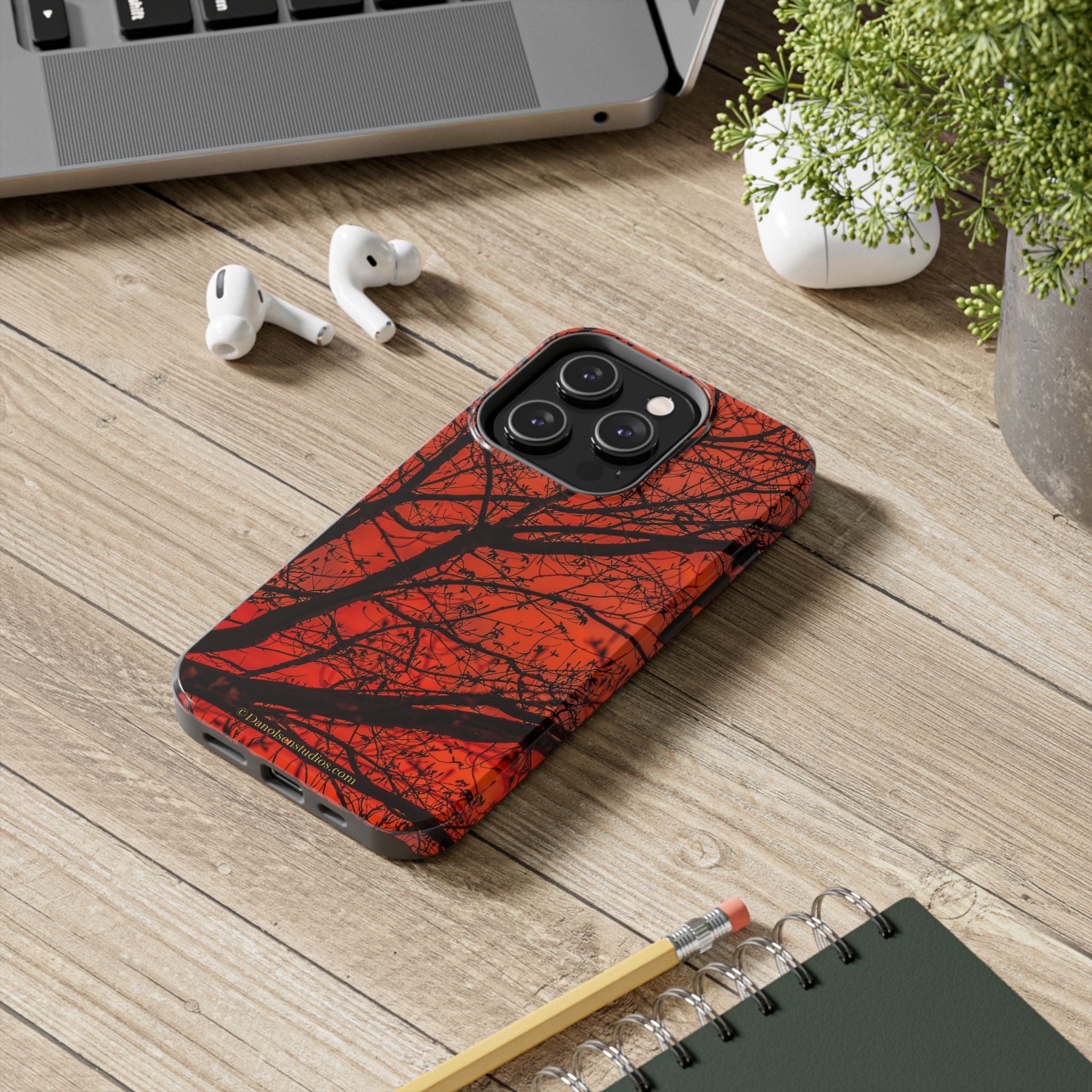 Tree Silhouette Tough Phone Case — Red Sunset Protective Phone Cover
