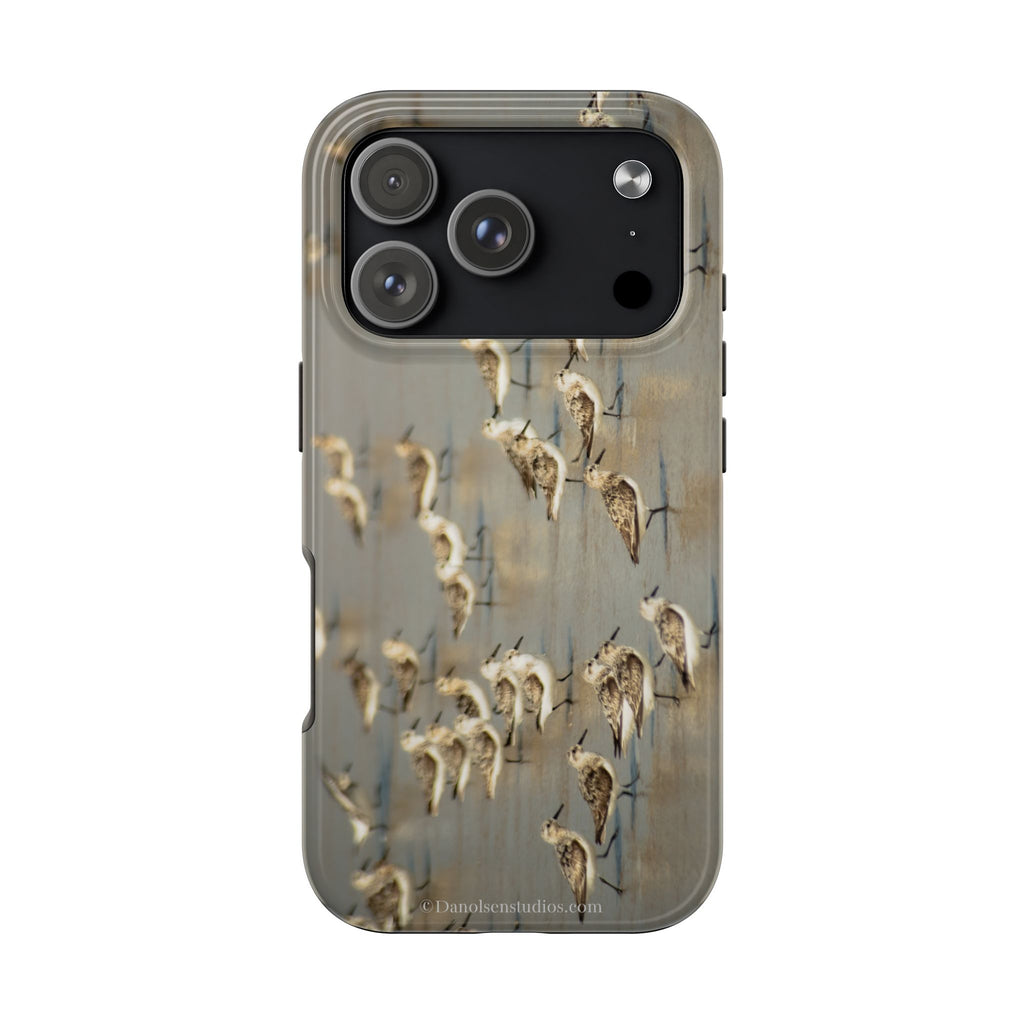 Shorebird Flock Tough Phone Case — Rustic Coastal Bird Photography Protective Cover Sanpipers
