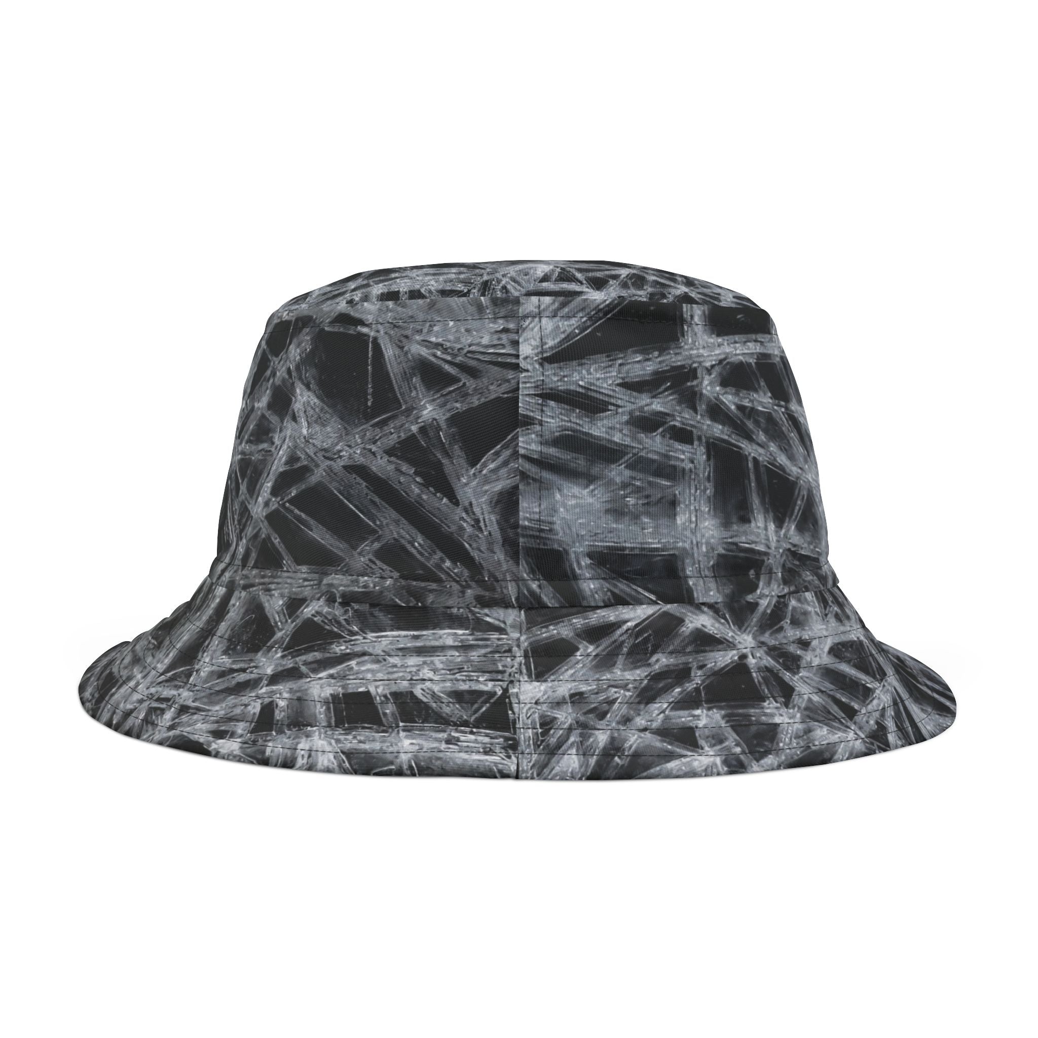 Black & White Abstract Ice Bucket Hat — Grunge AOP Sun Hat