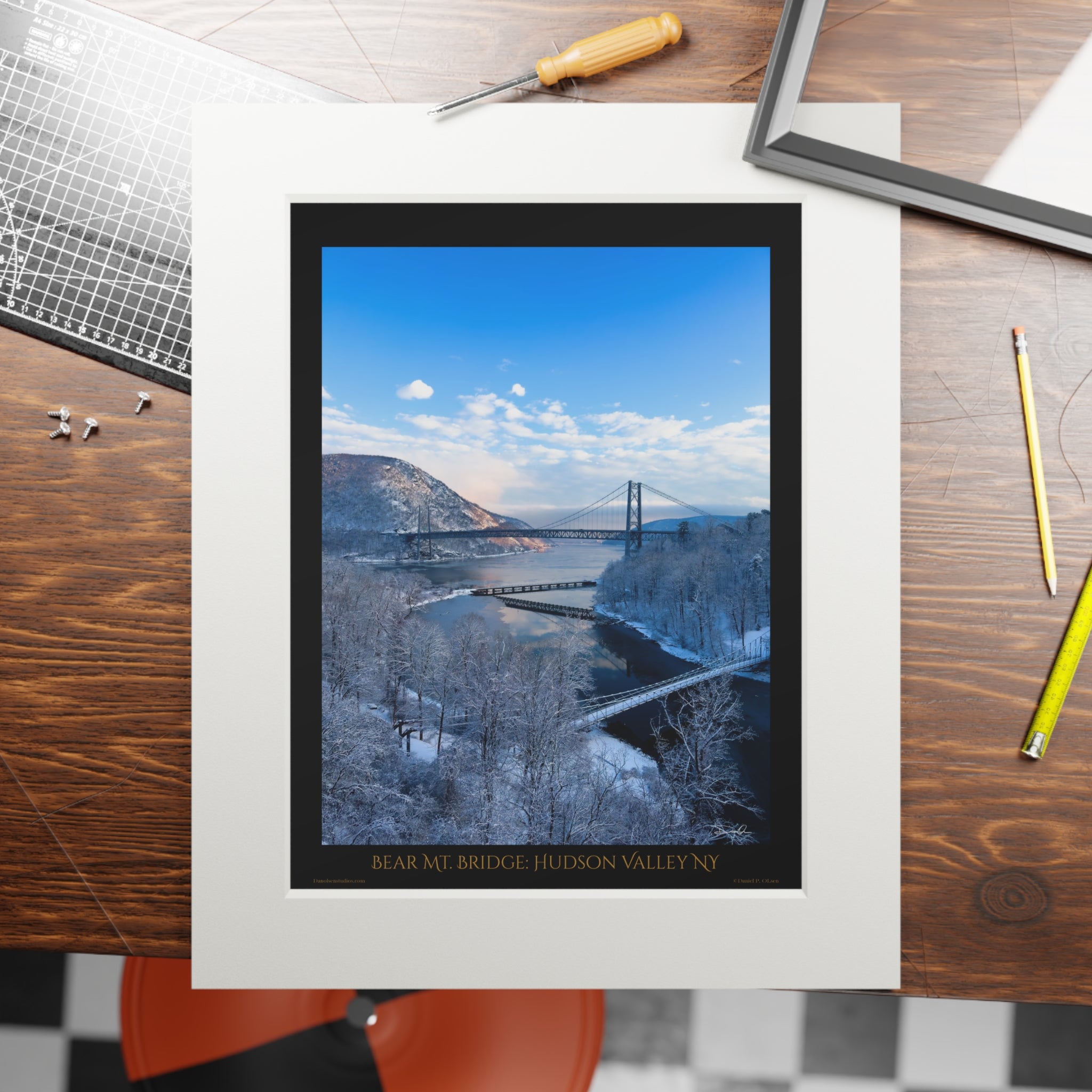 Hudson Valley Bear Mt. Bridge in Winter Fine Art Print / Poster Style