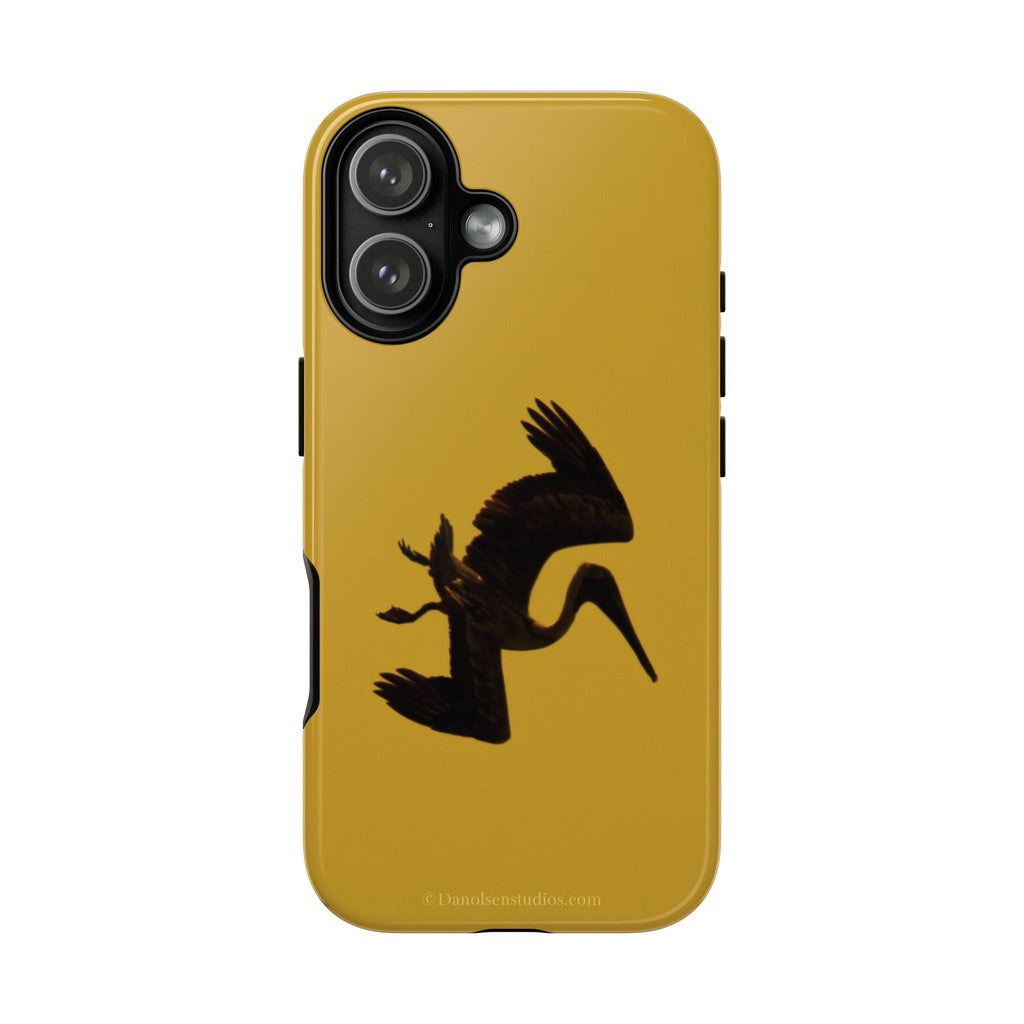 Pelican Silhouette Tough Phone Case — Mustard Yellow Protective Cover