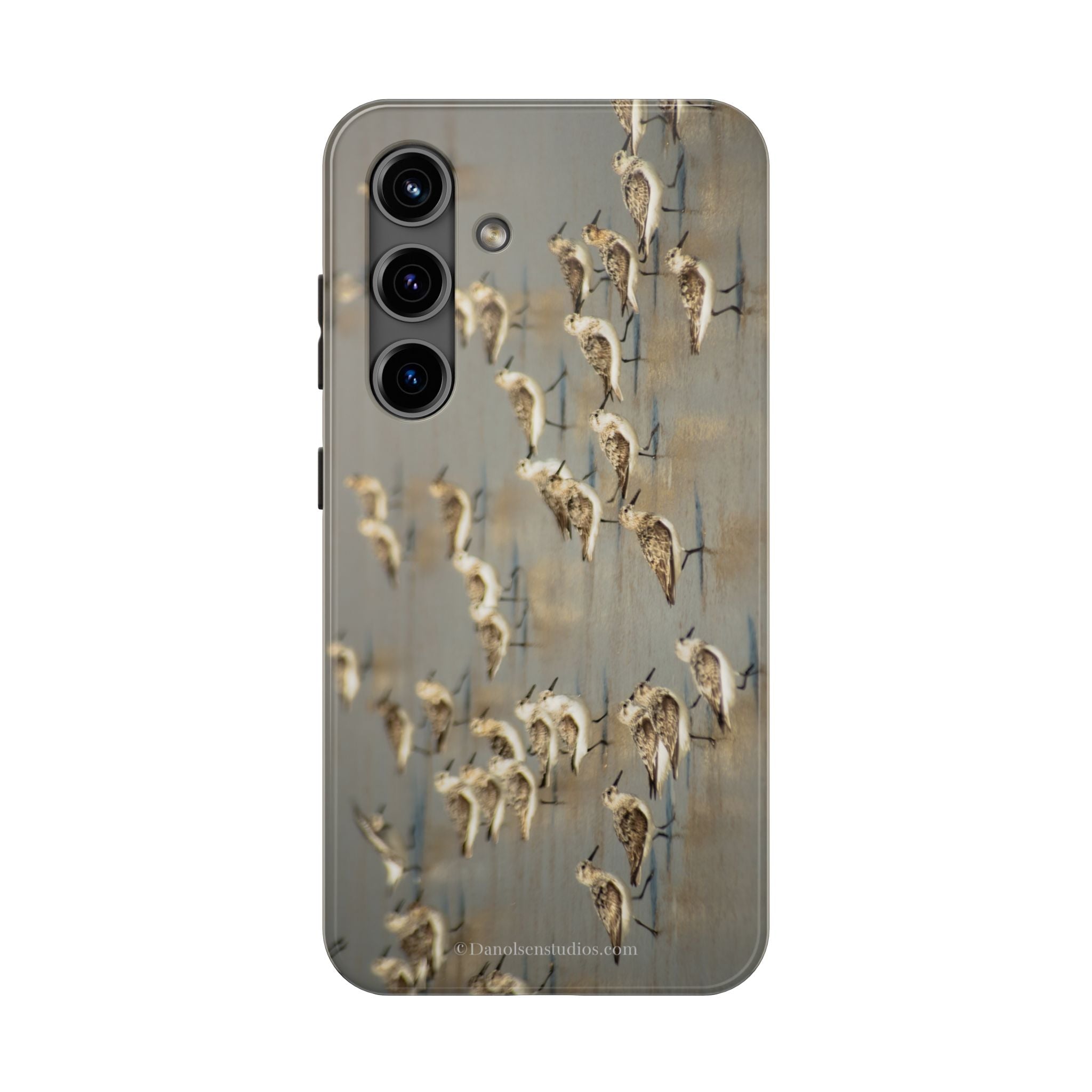 Shorebird Flock Tough Phone Case — Rustic Coastal Bird Photography Protective Cover Sanpipers