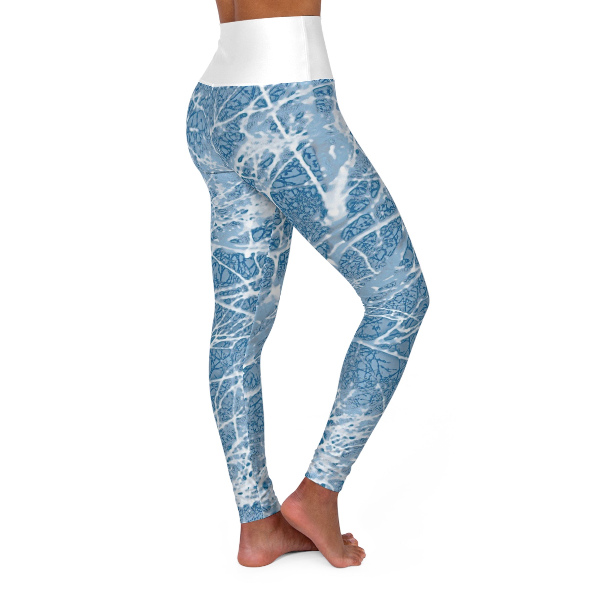 Blue Marble High-Waist Yoga Leggings — Abstract Ocean Pattern AOP