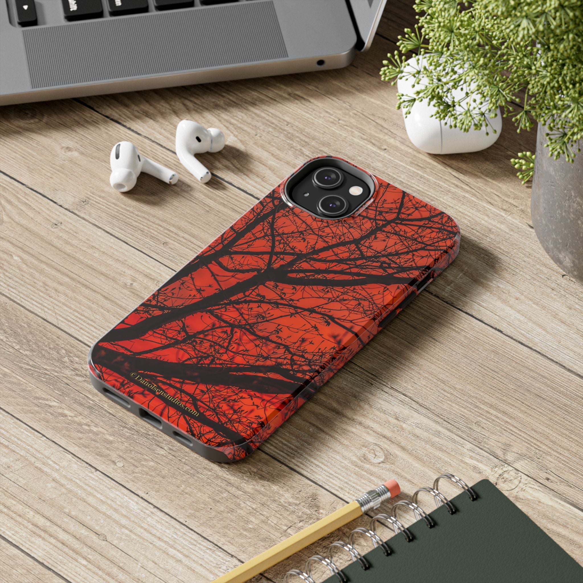 Tree Silhouette Tough Phone Case — Red Sunset Protective Phone Cover