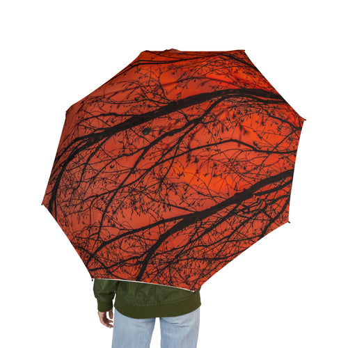 Autumn Branches Foldable Umbrella — Semi-Automatic Compact Rain Umbrella