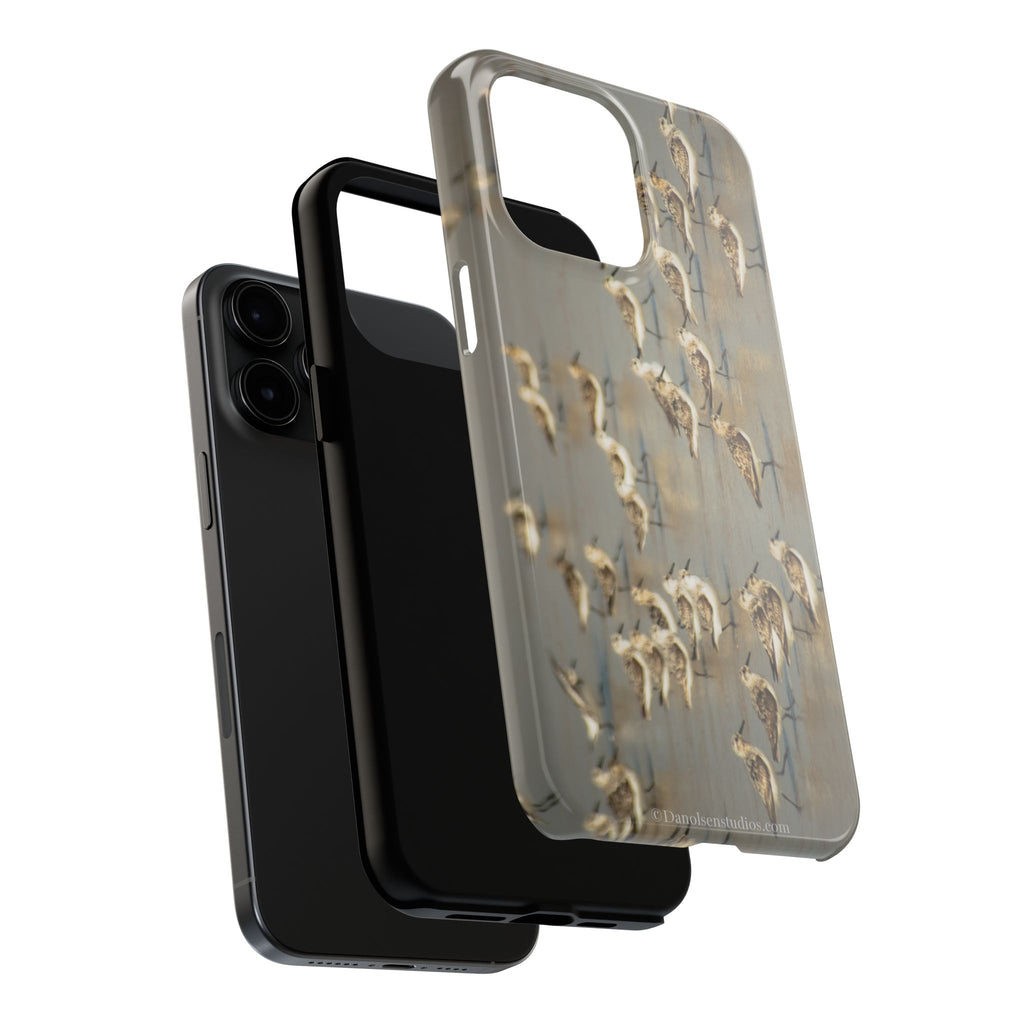 Shorebird Flock Tough Phone Case — Rustic Coastal Bird Photography Protective Cover Sanpipers