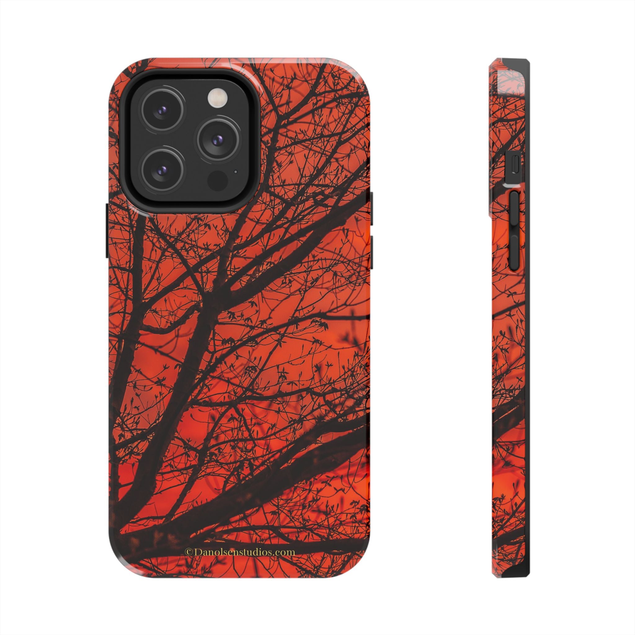 Tree Silhouette Tough Phone Case — Red Sunset Protective Phone Cover