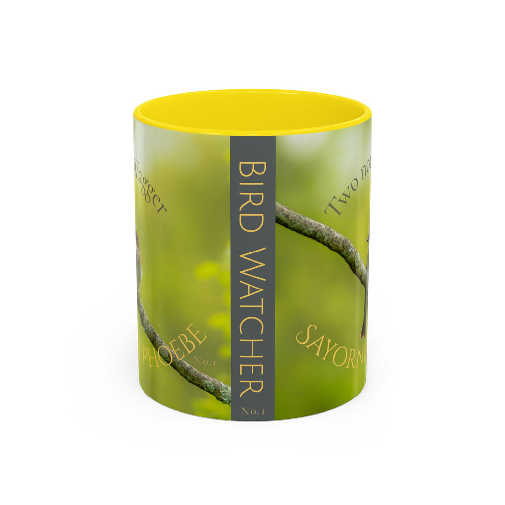 Bird Lover Accent Coffee Mug — Eastern Phoebe Bird Photo, Bird Lover Gift (11oz) Collectable Mug No.1