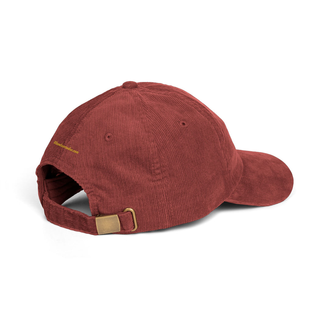 Corduroy Embroidered Cap — Retro Golden Patch Design