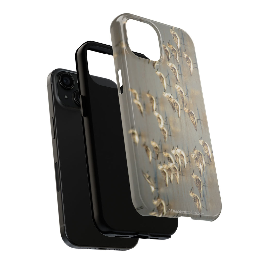Shorebird Flock Tough Phone Case — Rustic Coastal Bird Photography Protective Cover Sanpipers