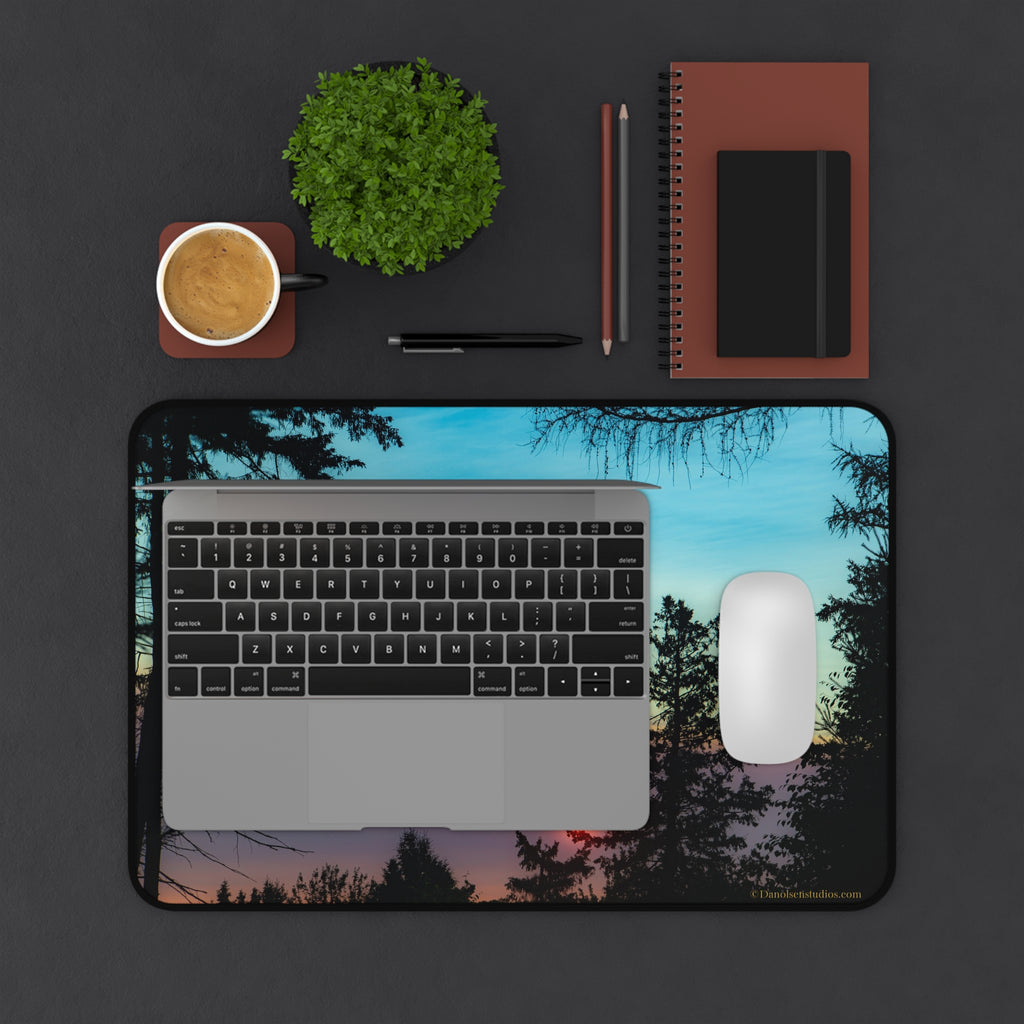 Sunset Forest Desk Mat — Scenic Nature Mouse Pad for Home Office