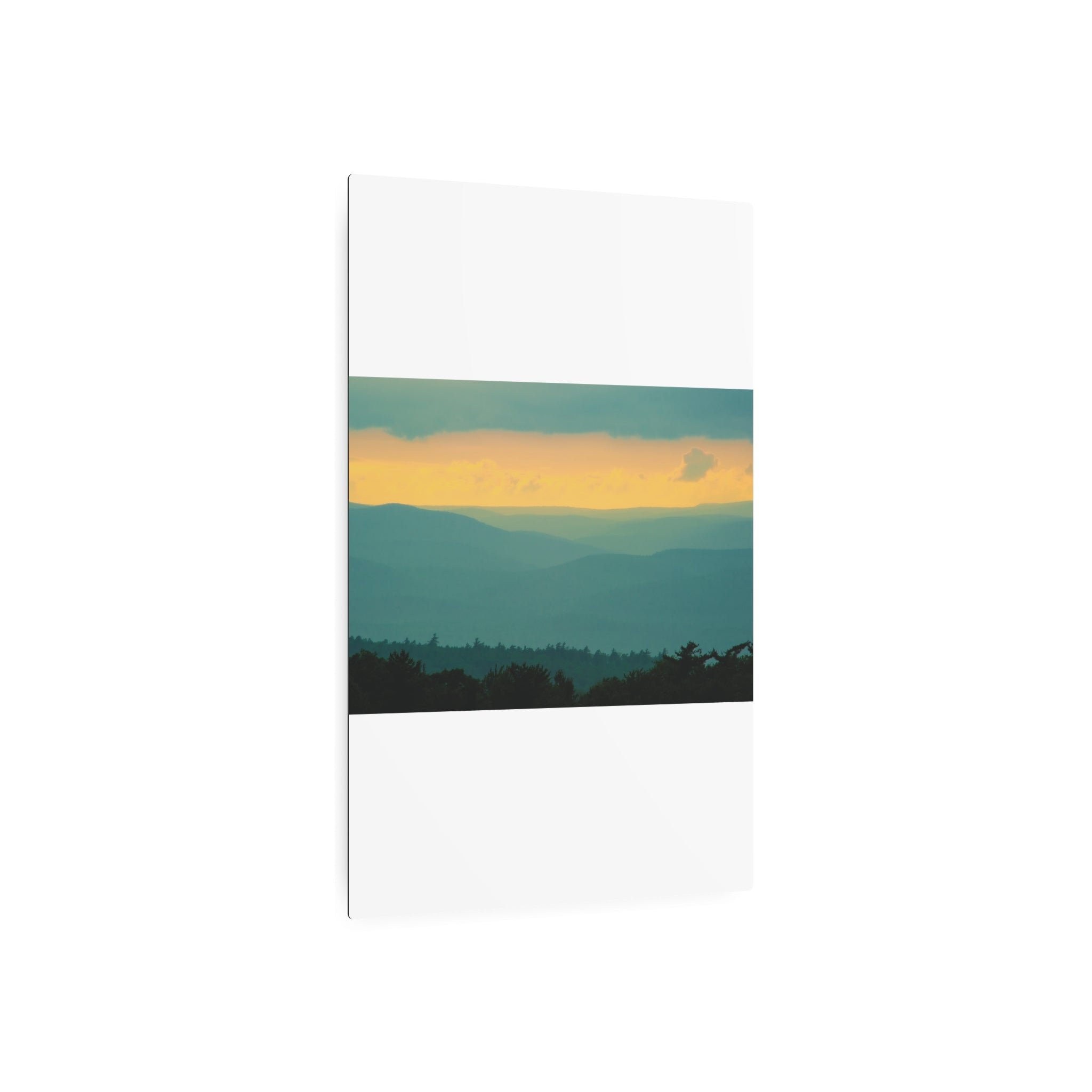 Metal Wall Art Sign — Serene Layered Mountain Sunset Landscape
