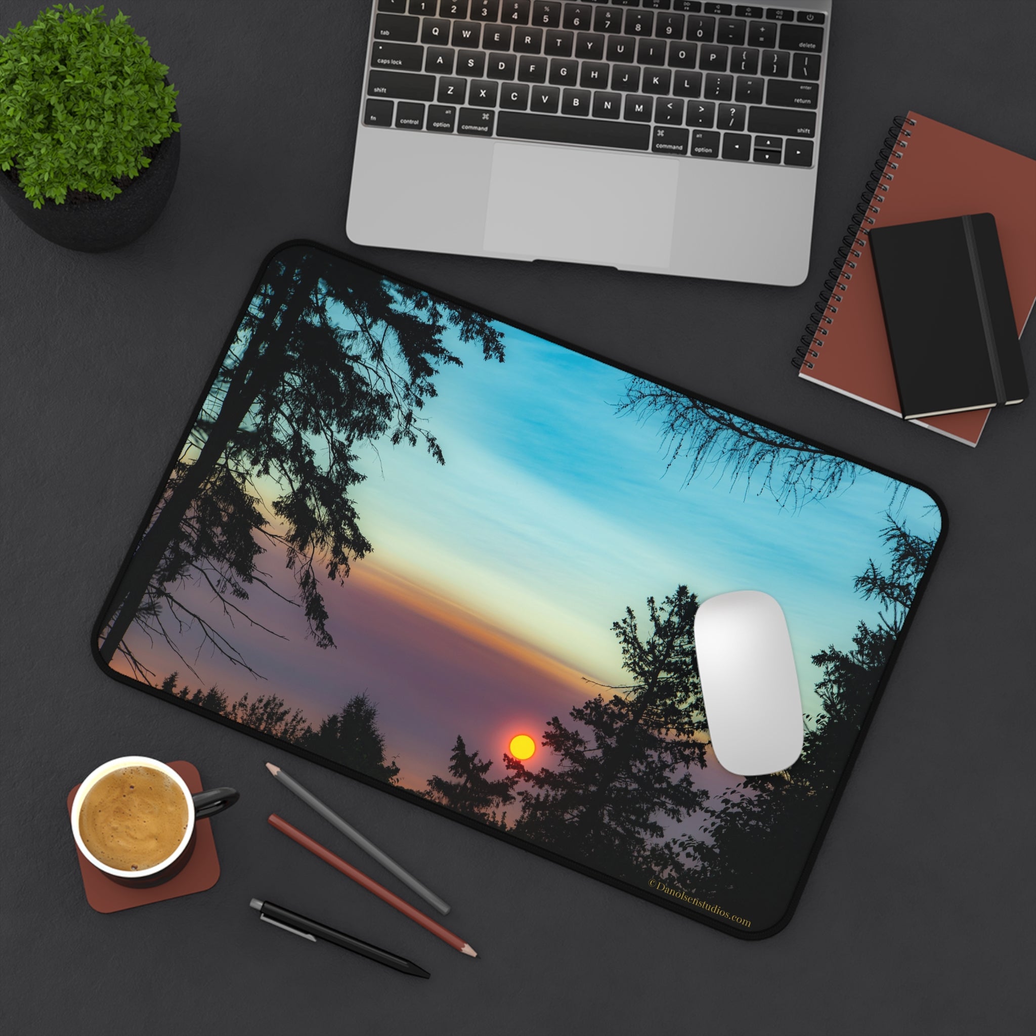 Sunset Forest Desk Mat — Scenic Nature Mouse Pad for Home Office