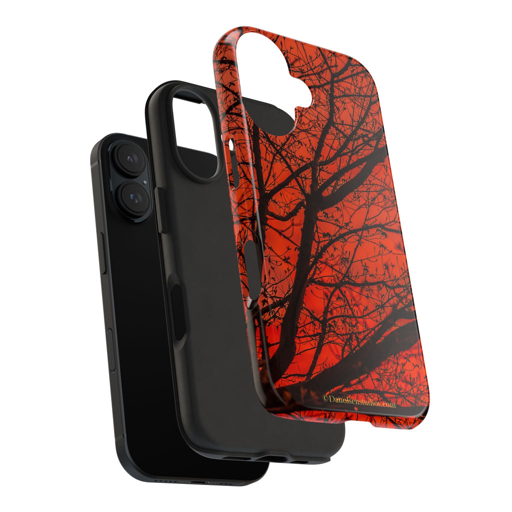 Tree Silhouette Tough Phone Case — Red Sunset Protective Phone Cover