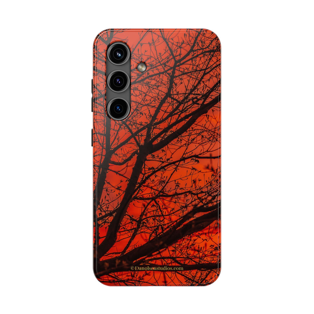 Tree Silhouette Tough Phone Case — Red Sunset Protective Phone Cover