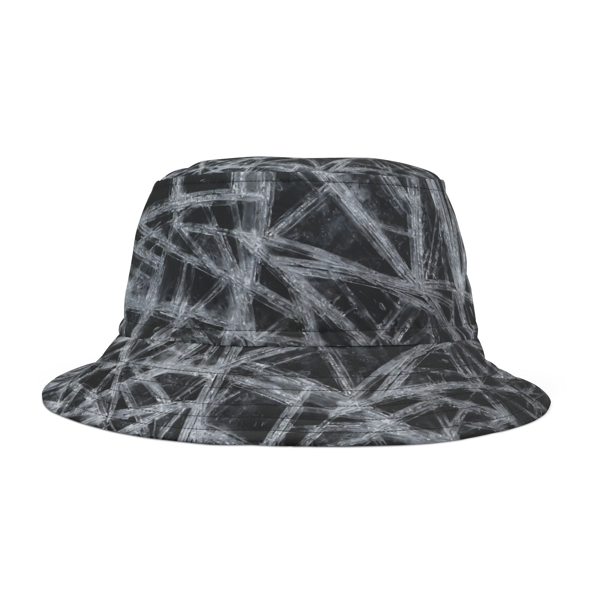Black & White Abstract Ice Bucket Hat — Grunge AOP Sun Hat