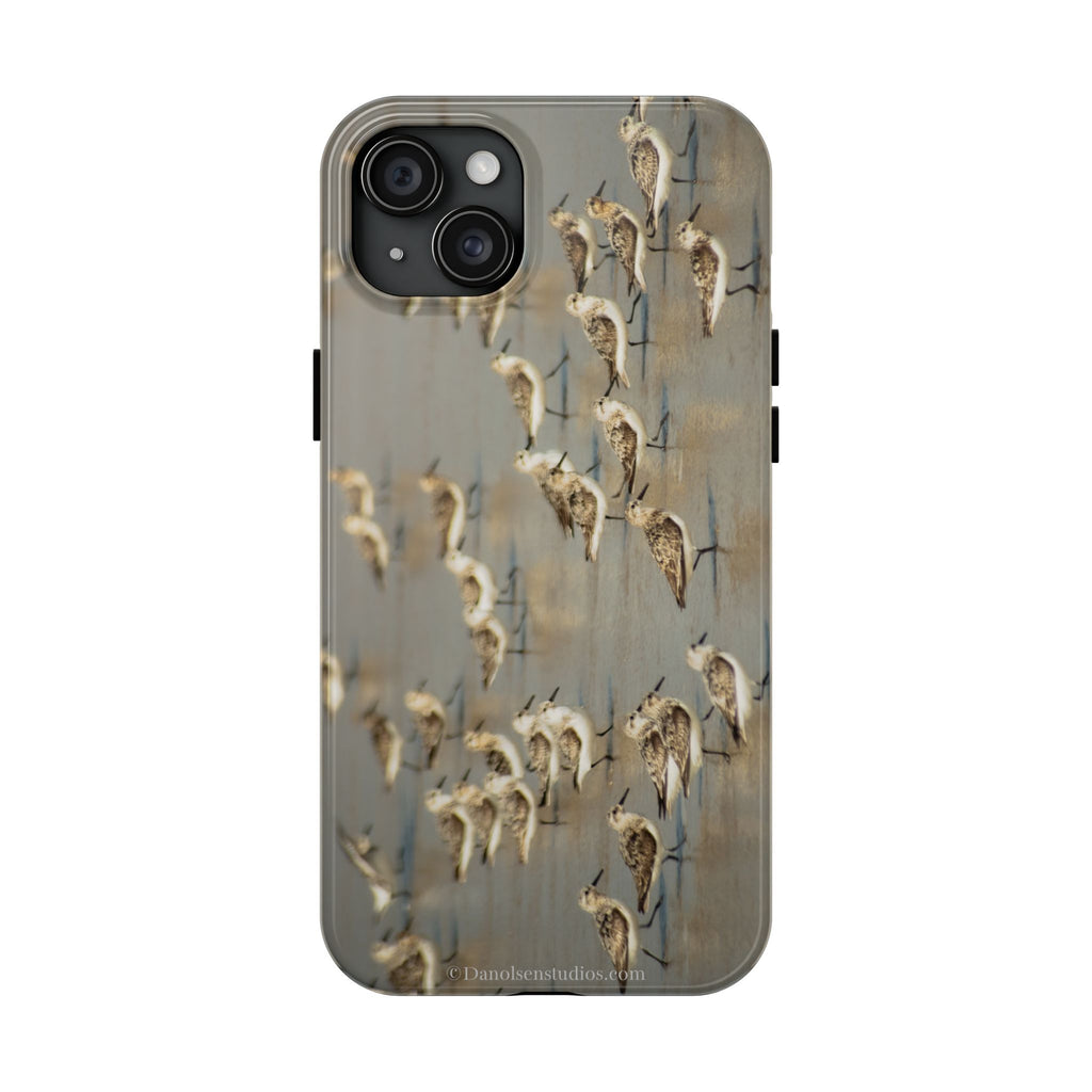Shorebird Flock Tough Phone Case — Rustic Coastal Bird Photography Protective Cover Sanpipers