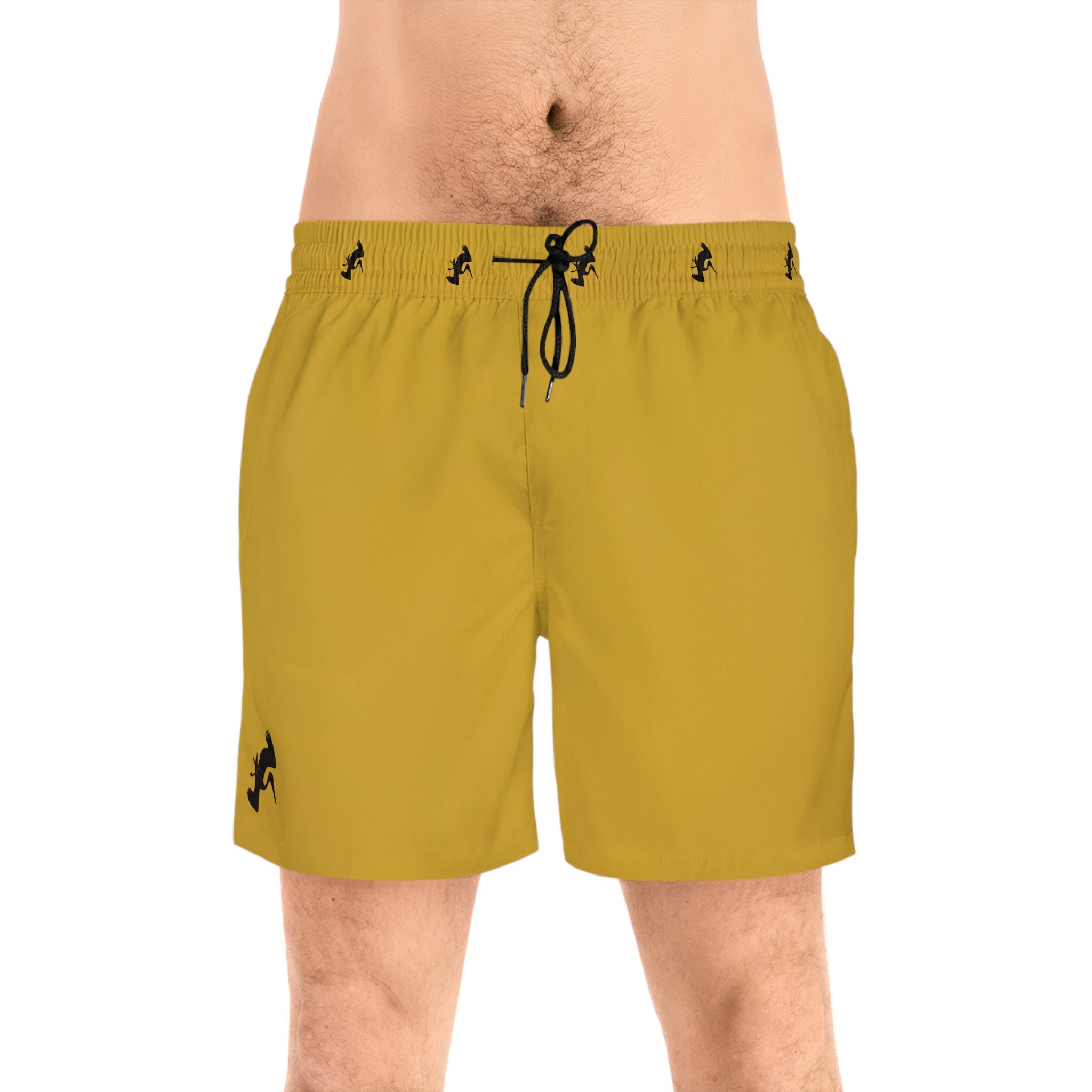 Men's Yellow Swim Shorts with Black Pelican Accent – Quick-Dry Beach Trunks