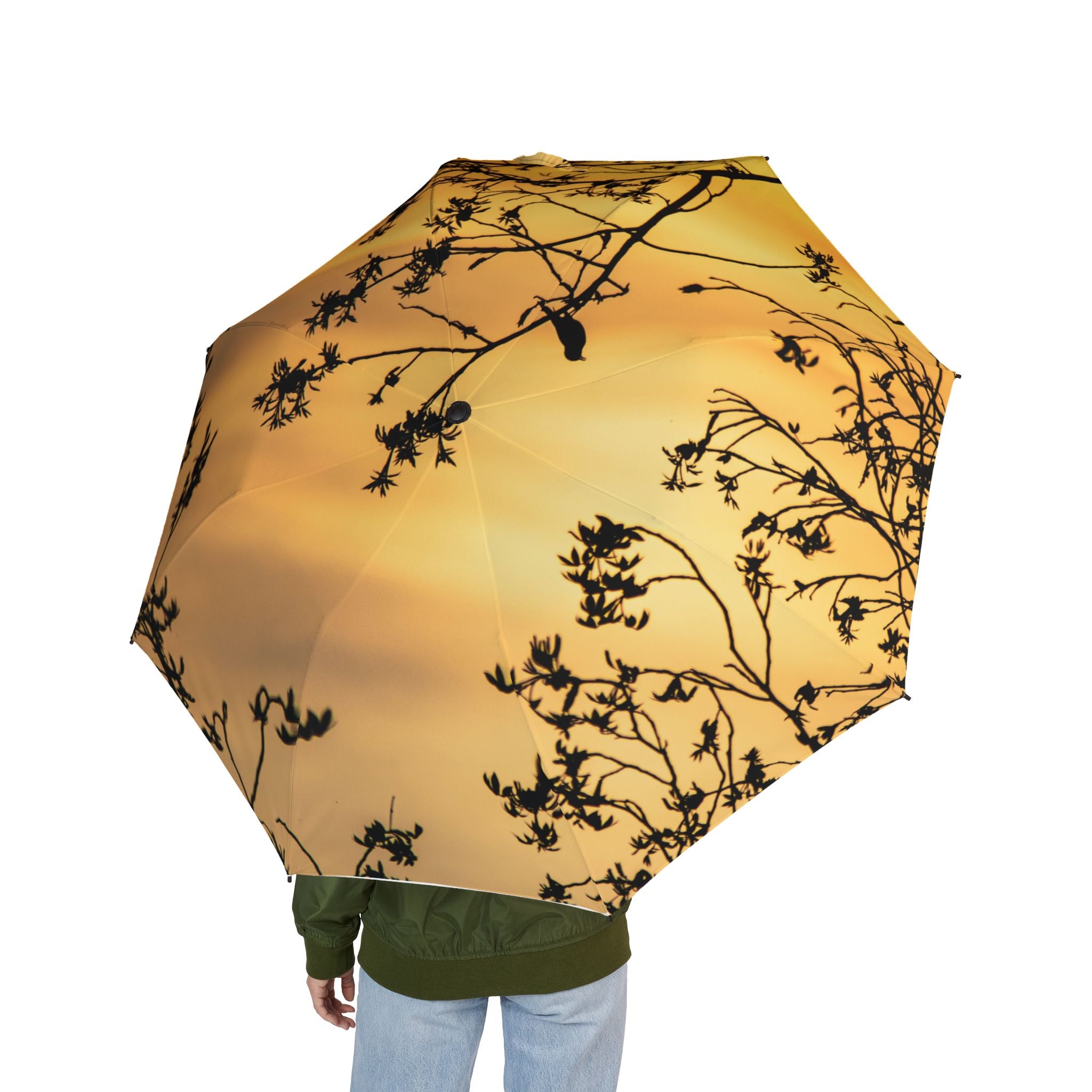 Sunset Silhouette Foldable Umbrella — Semi-Automatic Compact Rain & Sun Parasol