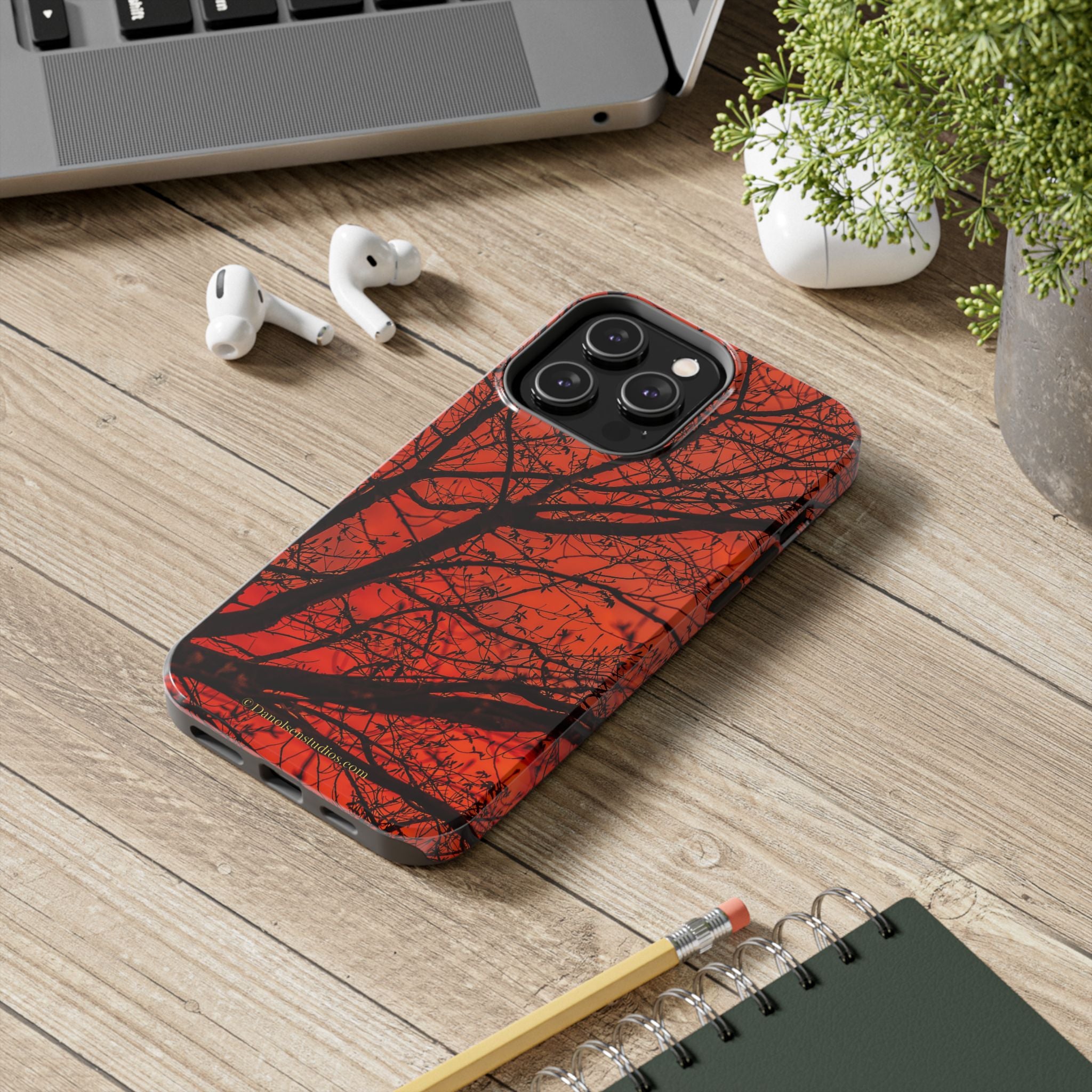 Tree Silhouette Tough Phone Case — Red Sunset Protective Phone Cover