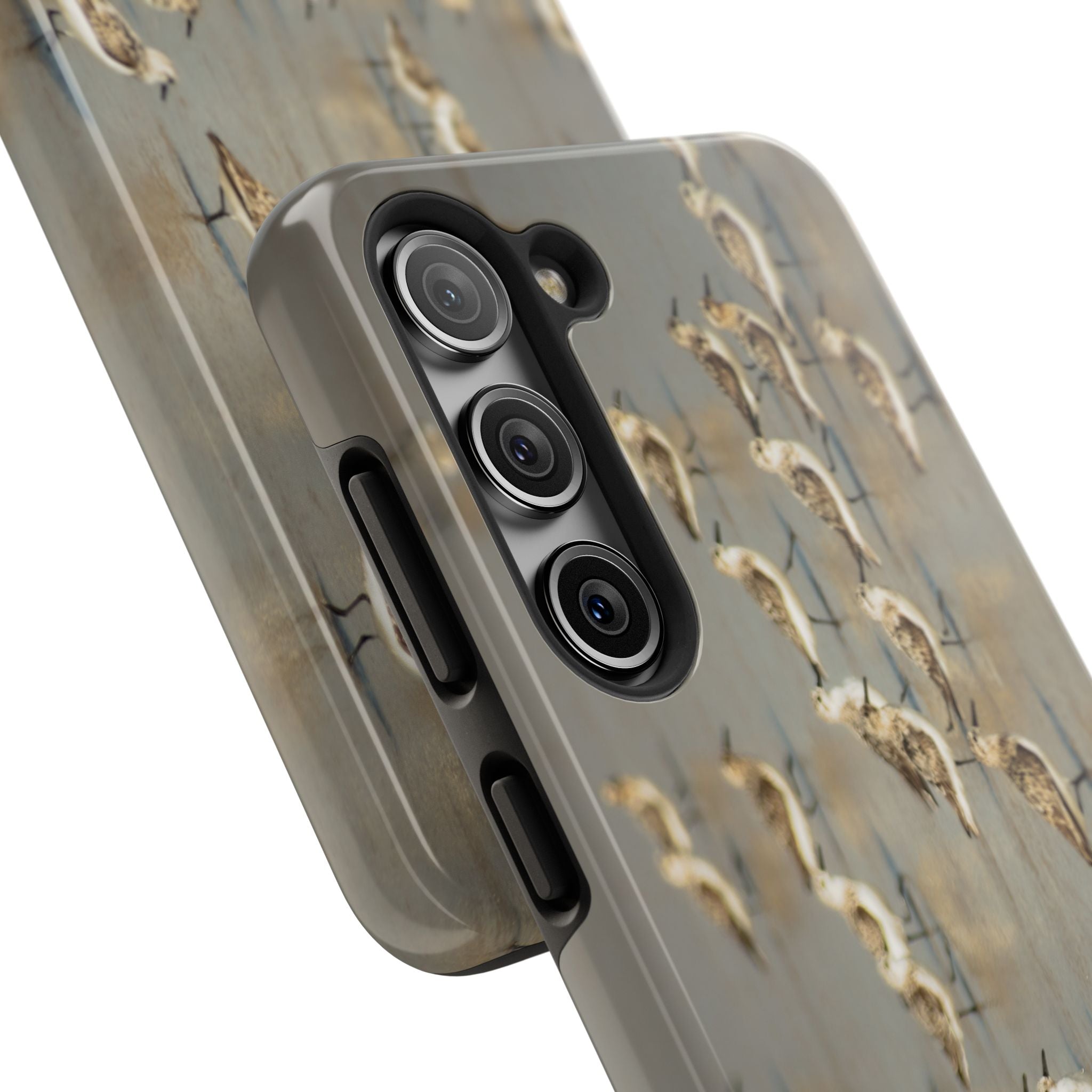 Shorebird Flock Tough Phone Case — Rustic Coastal Bird Photography Protective Cover Sanpipers