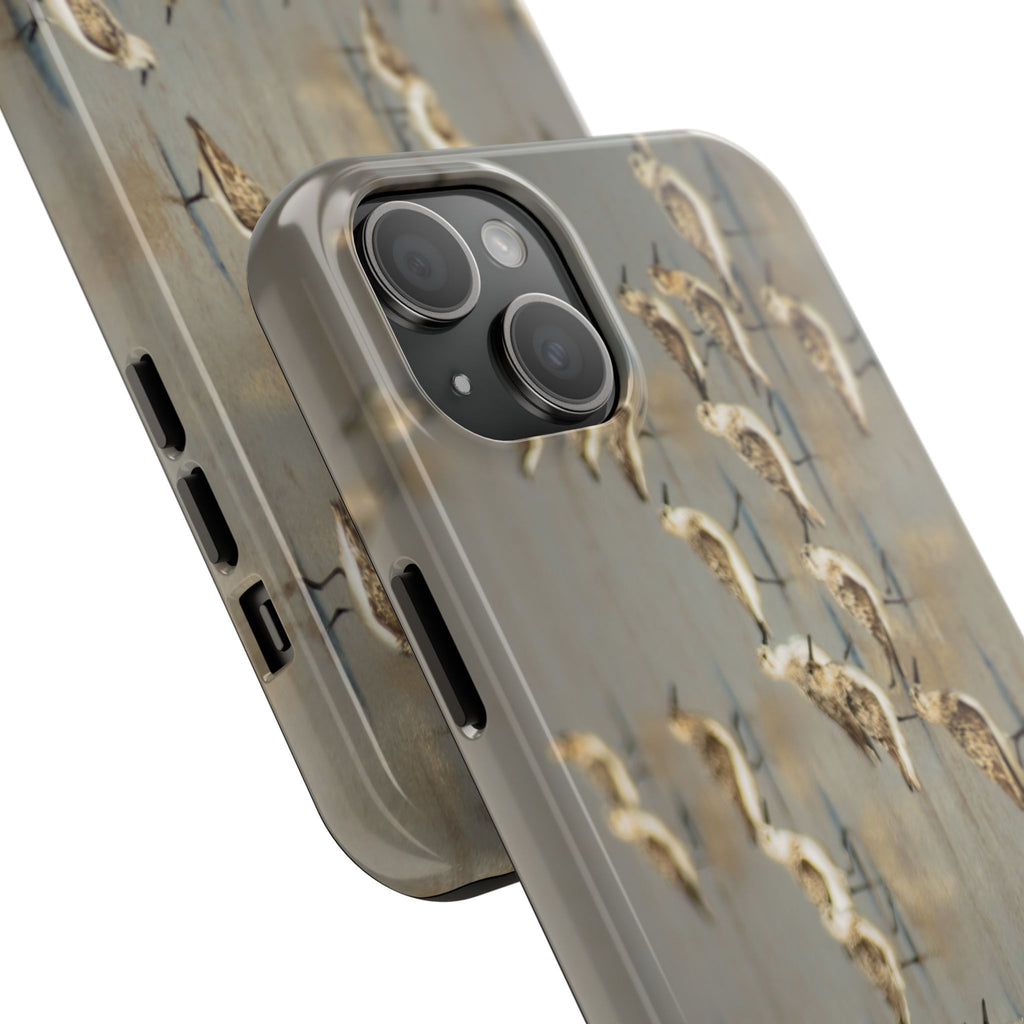 Shorebird Flock Tough Phone Case — Rustic Coastal Bird Photography Protective Cover Sanpipers